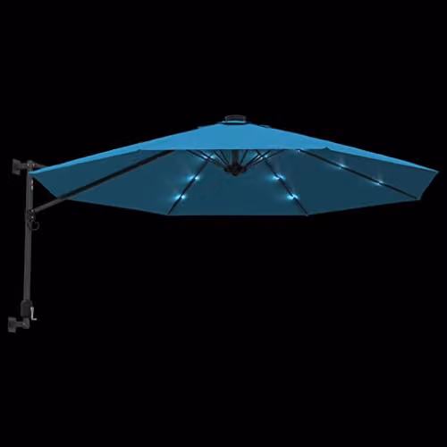 vidaXL Wall-mounted Parasol with LEDs in Blue, 290 cm – 3