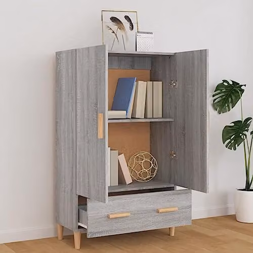 vidaXL Grey Sonoma Modern Highboard with Hinged Doors and Drawers, W: 70 cm, D: 31 cm, H: 115 cm – 2