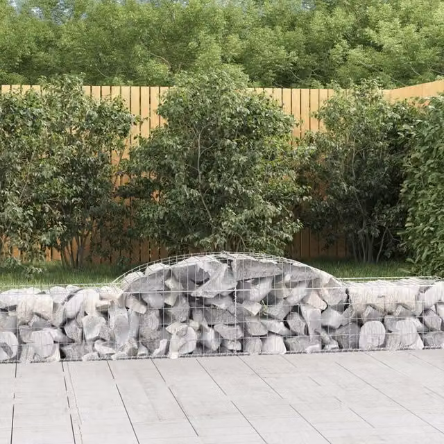Berkfield Home Arched Gabion Baskets, 17 Piece Set, Silver Galvanised Steel, W: 300 cm, D: 50 cm, H: 40-60 cm