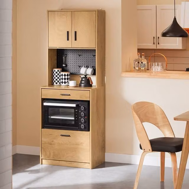 SoBuy Modern Space-Saving Kitchen Sideboard with Pegboard Back in Light Oak – 1