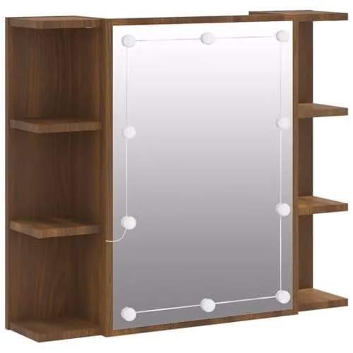 vidaXL Wall-mounted Mirror Cabinet with LED Lighting in Brown Oak, W/D/H: 60 x 16.5 x 70 cm