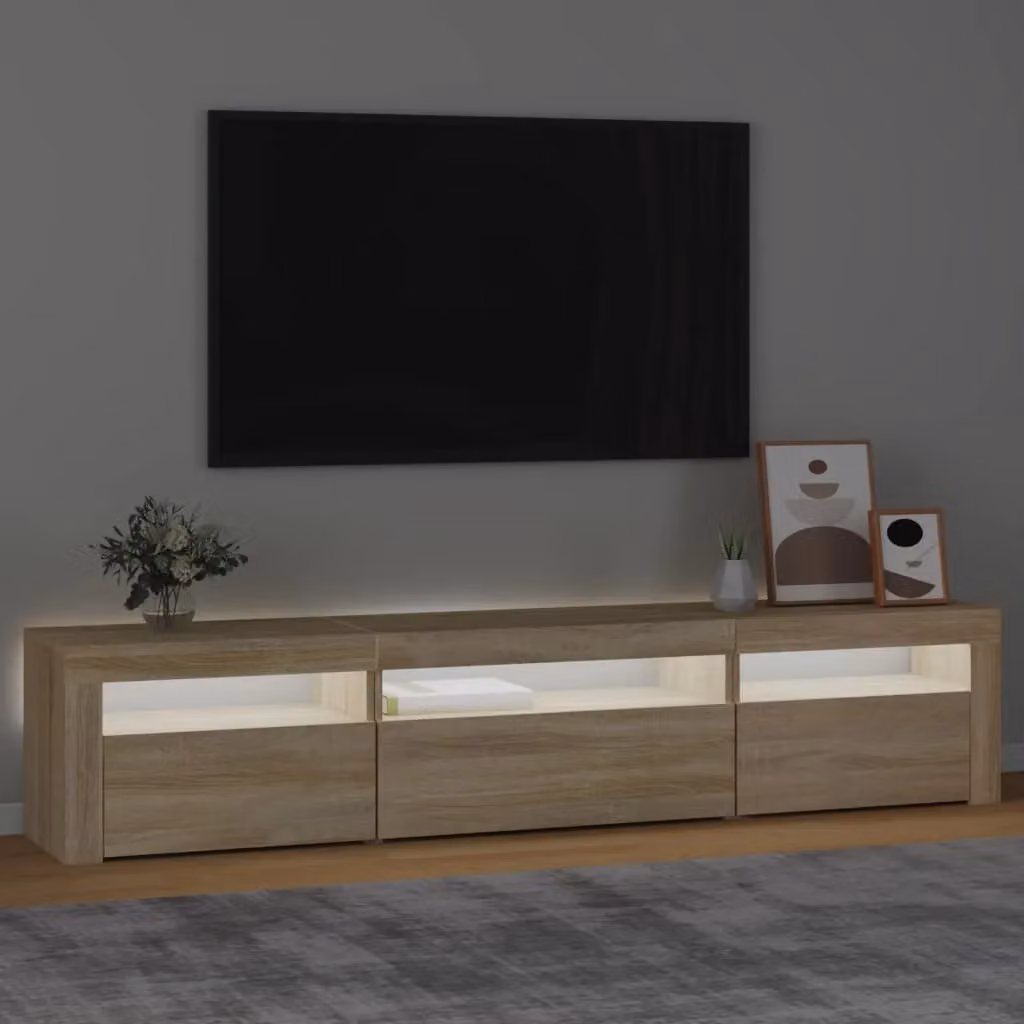 Berkfield Home Modern TV Cabinet with LED Lights in Sonoma Oak Brown, W: 195 cm, D: 35 cm, H: 40 cm – 1