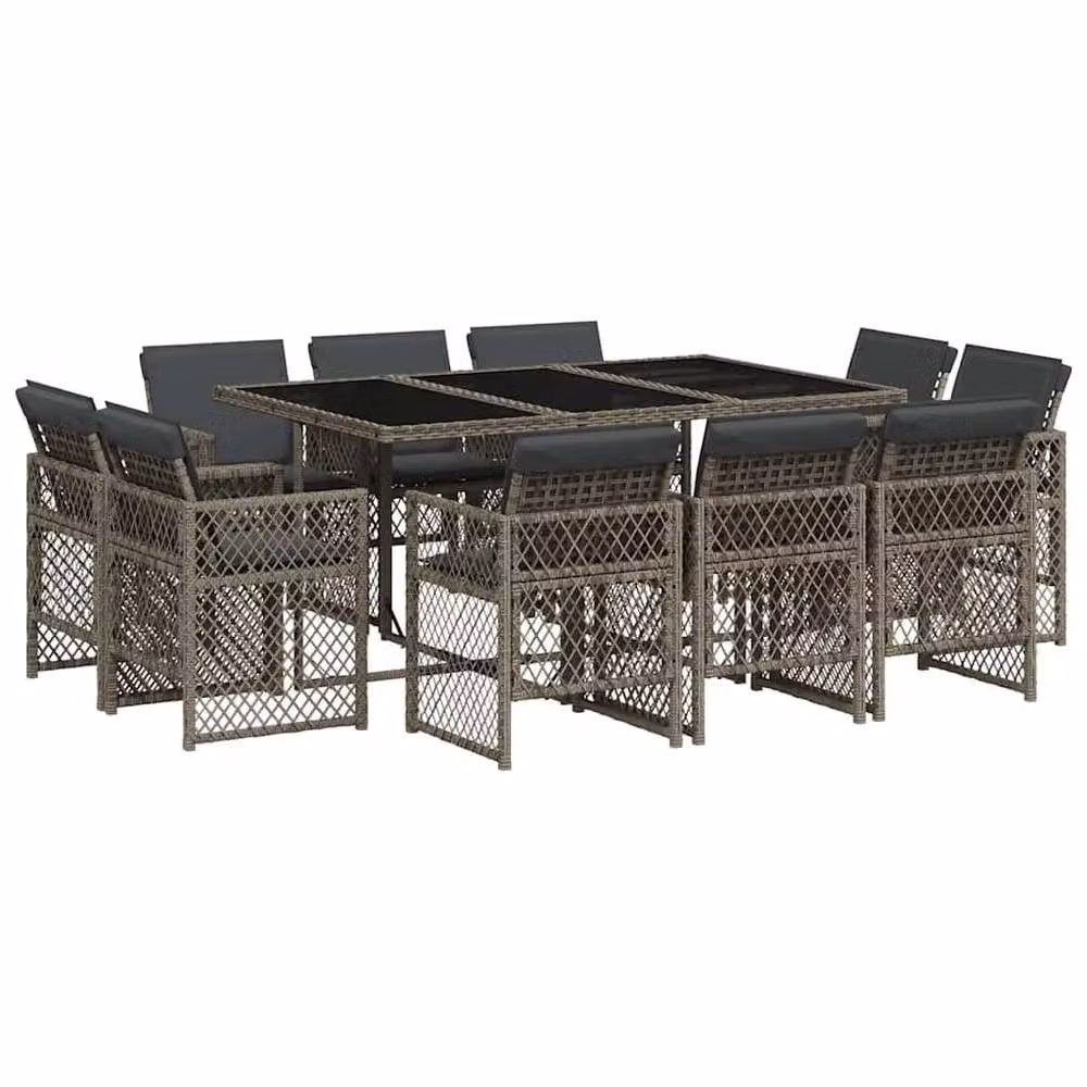 Berkfield Home 11 Piece Grey Poly Rattan Garden Dining Set with Cushions – 2