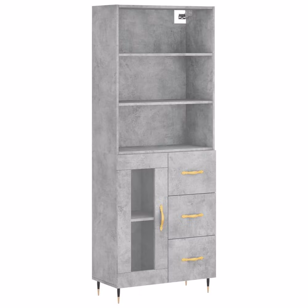 Berkfield Home Modern Highboard in Concrete Grey with Glass Doors and Drawers, W/D/H: 69.5 x 34 x 180 cm – 3