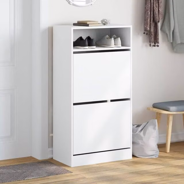 Berkfield Home White Shoe Cabinet with Tilting Compartments, W/D/H: 60 x 34 x 116 cm