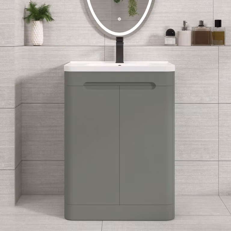 Royal Bathrooms Venice 600mm Sage Green Floor Standing 2 Door Vanity Unit with Ceramic Basin