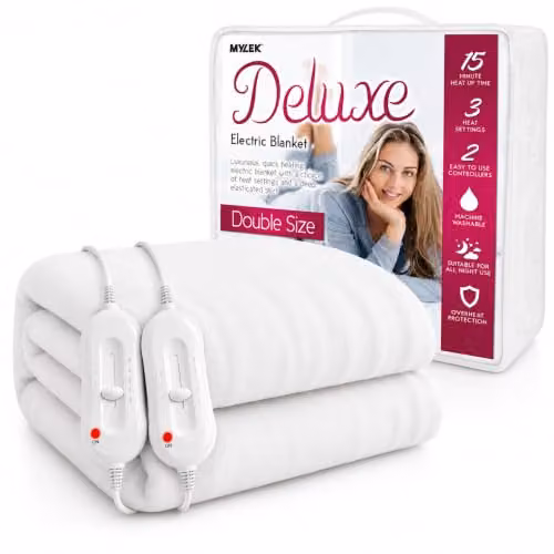 Mylek Double Electric Heated Mattress Cover Underblanket in White, W/D/H: 137 x 190 x 40 cm – 1