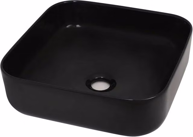 Berkfield Home Square Ceramic Basin in Black, W/D/H: 38 x 38 x 13.5 cm