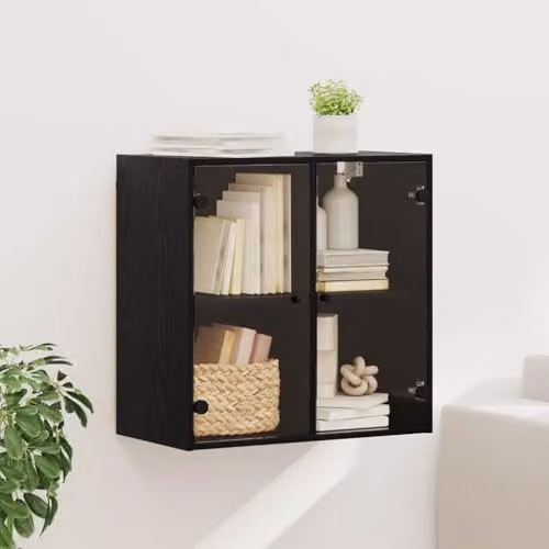 vidaXL Modern Wall Cabinet with Glass Doors in Black, W/D/H: 68 x 37 x 68.5 cm – 2