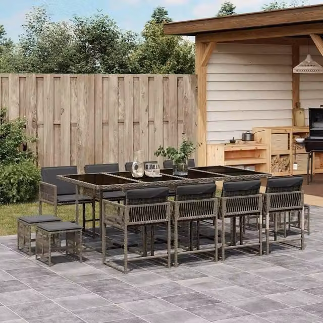 Berkfield Home 13 Piece Grey Poly Rattan Garden Dining Set with Cushions – 1