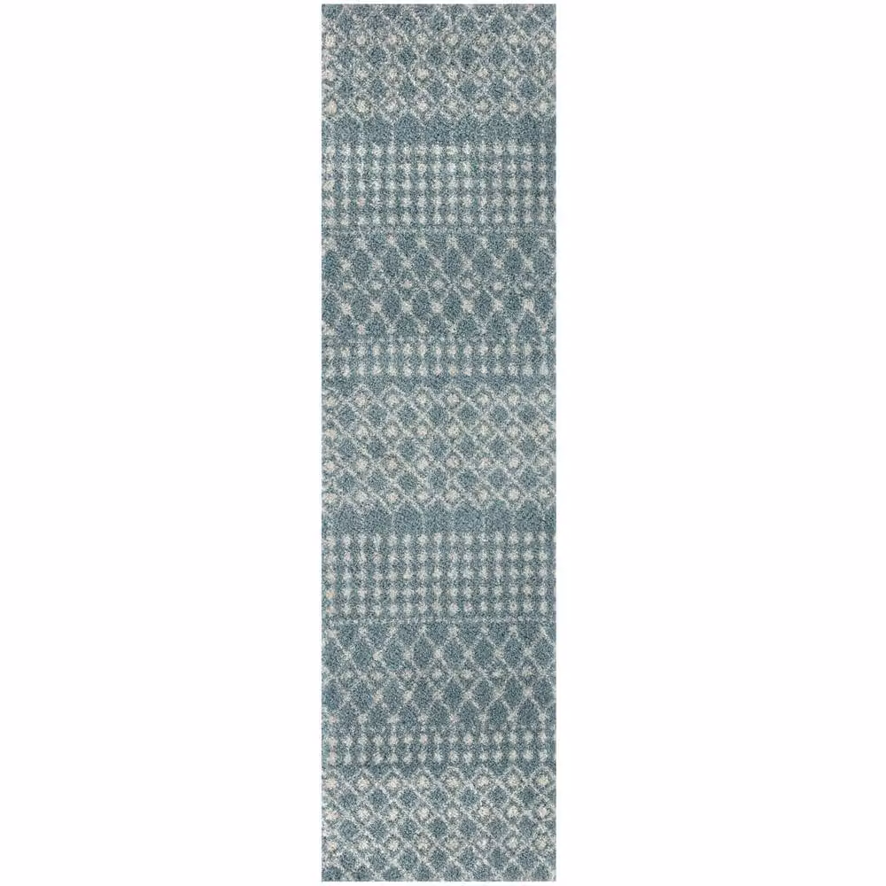 THE RUGS Moroccan Diamond Shaggy Rug and Runner in Duck Egg Blue, W: 80 cm, L: 300 cm – 2