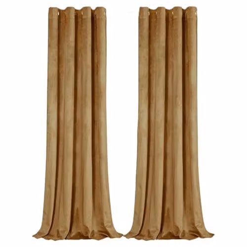 Happy Homewares Yellow Velvet Blackout Eyelet Curtains, 2 Panels, W: 117 cm, Drop: 137 cm