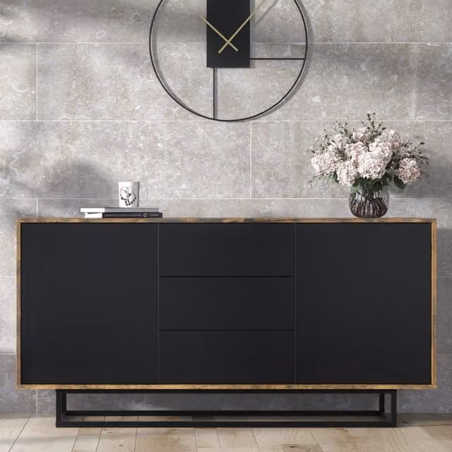 Creative Furniture Vista Sideboard in Oak with Black and Bronze Industrial Accents, Width: 140 cm
