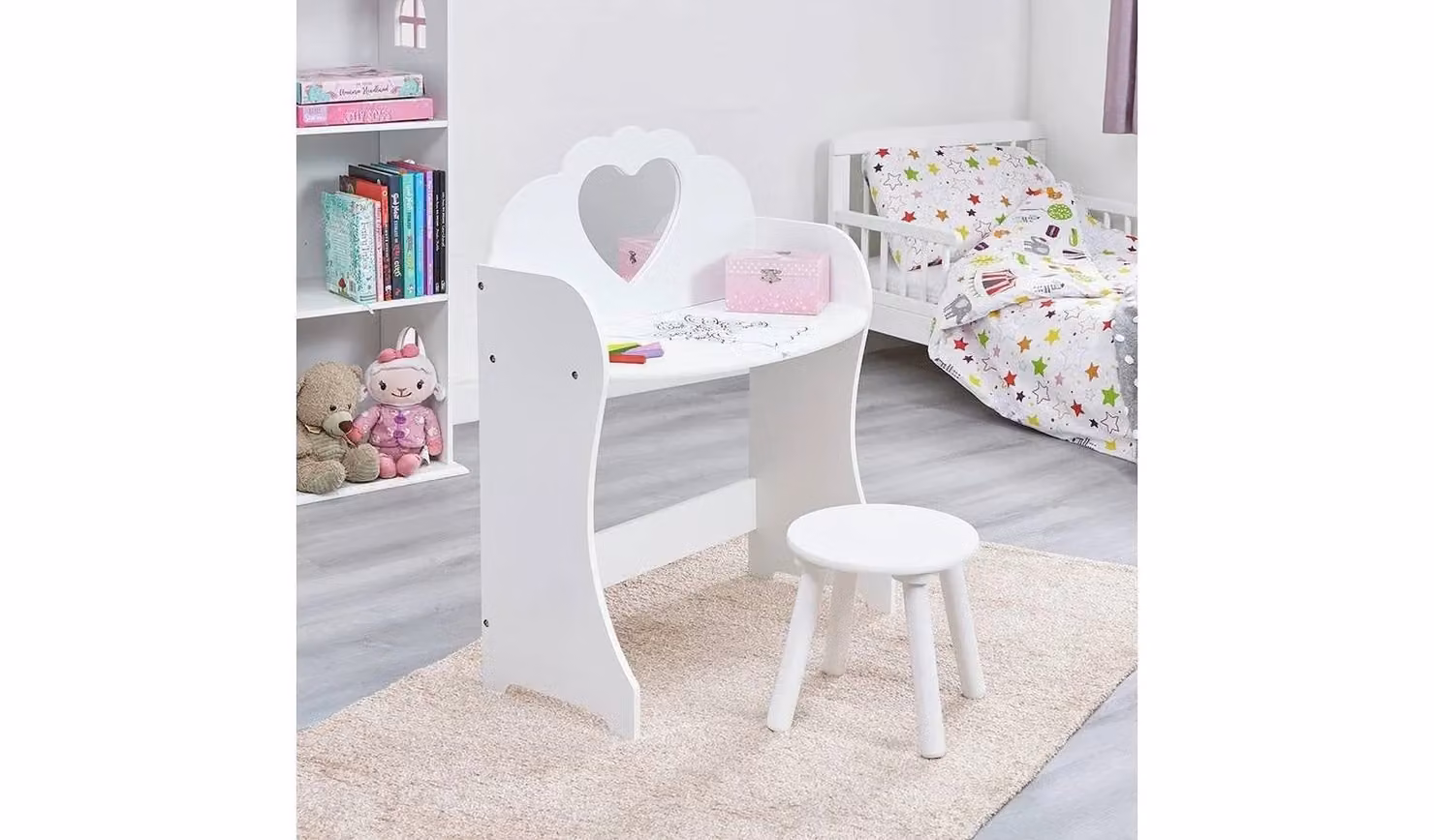 Liberty House Toys Kids Dressing Table and Stool, White, W/D/H: 81.5 x 62.5 x 34.0 cm