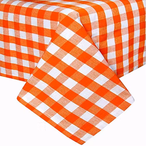 Homescapes Orange Cotton Gingham Checked Rectangular Tablecloth, W/D/H: 137 x 228 cm – 1