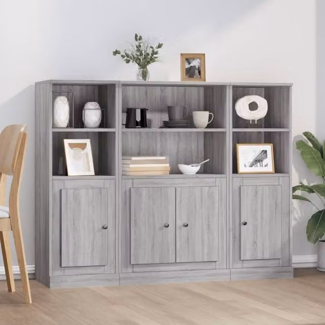 Berkfield Home Set of 3 Grey Sonoma Highboards in Matt Engineered Wood – 1