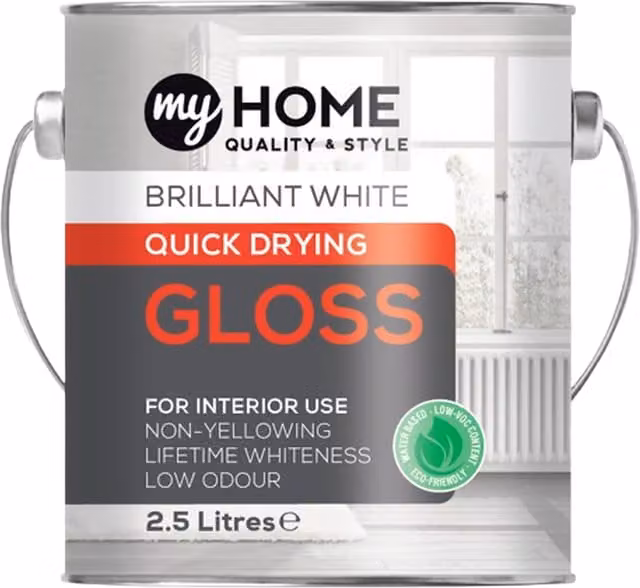 My Home Quick Drying Gloss White Water Based Wood Paint, 2.5l