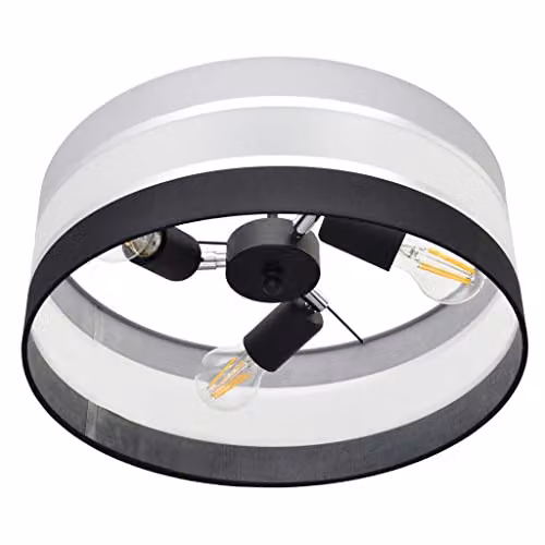 Netlighting Helam Helen Cylindrical Fabric Ceiling Light in Grey, Silver and Black, Diameter: 40 cm – 3