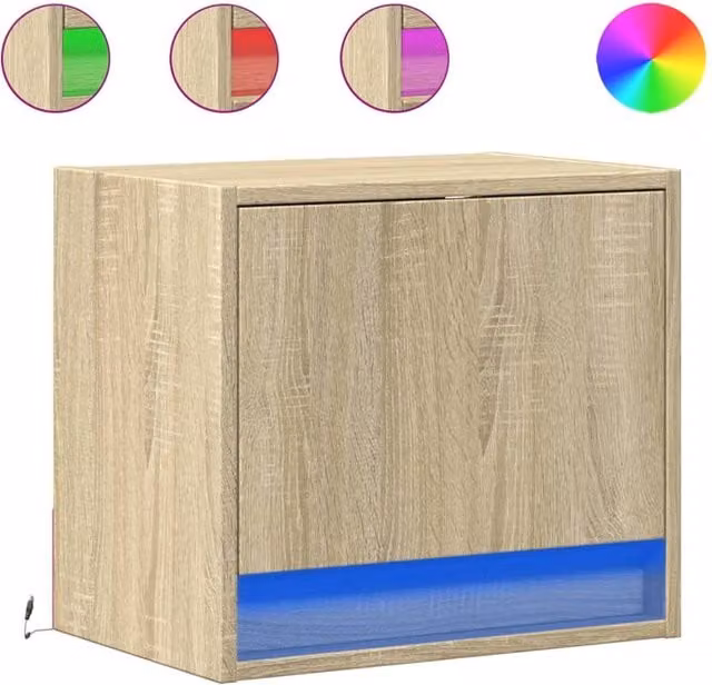 Berkfield Home Set of 2 Wall-mounted Bedside Cabinets with Integrated LED Lights in Sonoma Oak Light Tan