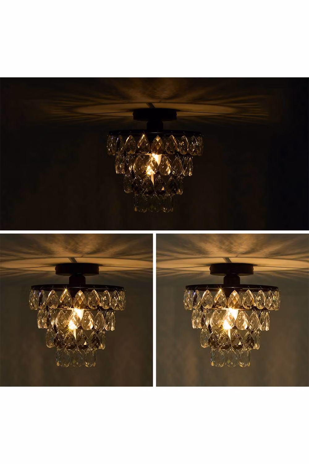 Living and Home Silver Teardrop Crystal Suspended Ceiling Light in Black and Silver – 4
