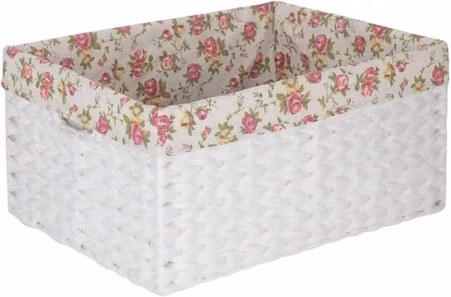 Red Hamper Rectangular Paper Rope Storage Basket with Garden Rose Cotton Lining, Small