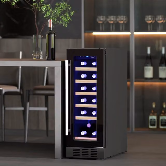 HOMCOM Built-in 19 Bottle Wine Cooler Fridge with Glass Door, Black