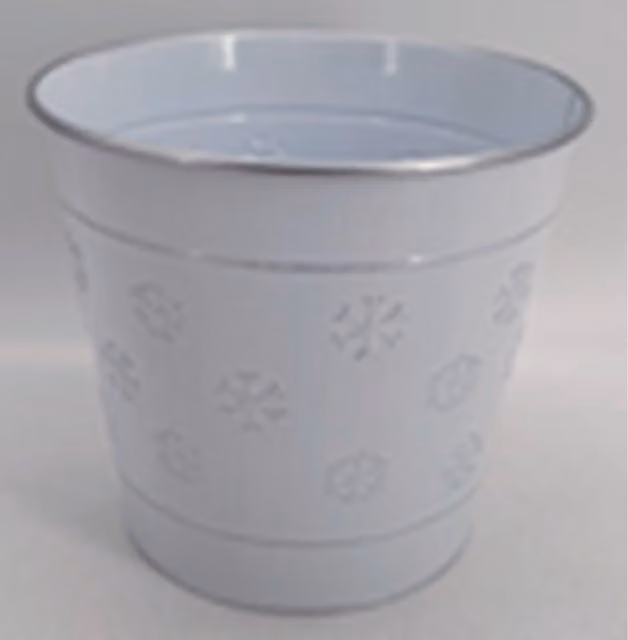 KDMD Rustic White Frosted Snowflakes Metal Tabletop Pot