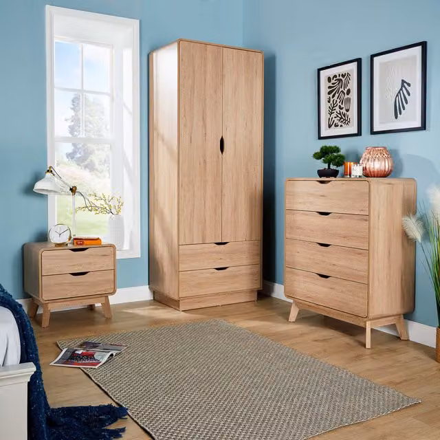 Home Source Nordica Chest of 4 Drawers Bedroom Clothing Storage Organiser in Brown Rustic MDF