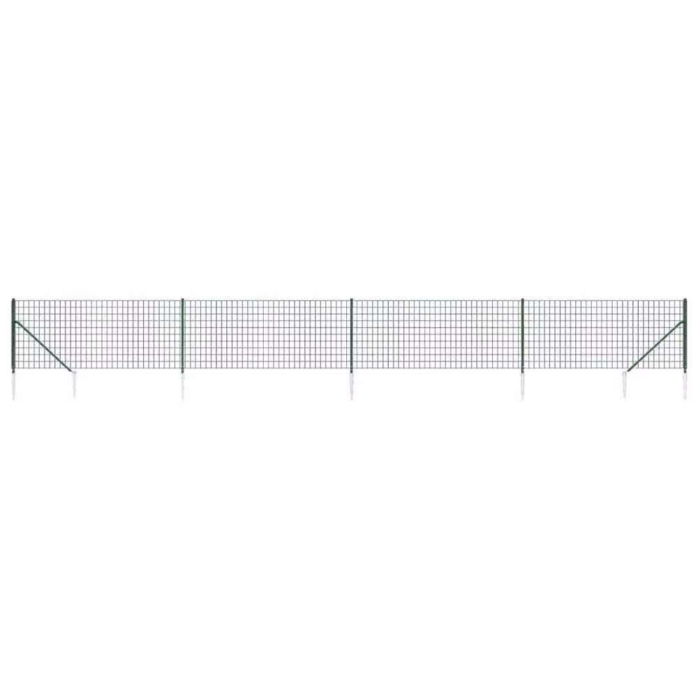 Berkfield Home Durable Green PVC-Coated Galvanised Steel Wire Mesh Fence with Spike Anchors W: 1.1 m, L: 10 m – 2