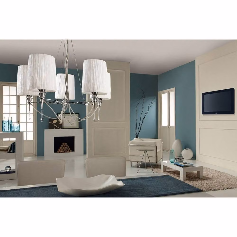 Netlighting Lucca 5-Light Pendant Lamp with Chrome Finish, White Shades and Crystal Details, E27 – 2