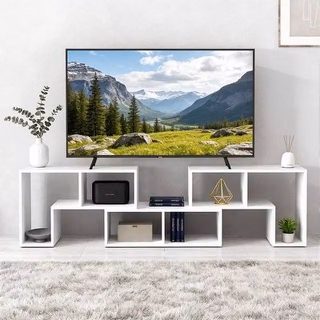 NESTLUNE Modern White Matt Free Combination TV Stand for TVs up to 65 Inches, W: 100 cm, D: 15 cm