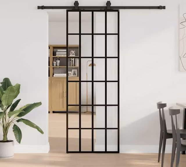 Berkfield Home Modern Sliding Glass Door with Hardware Set, Black, W: 76 cm, H: 205 cm