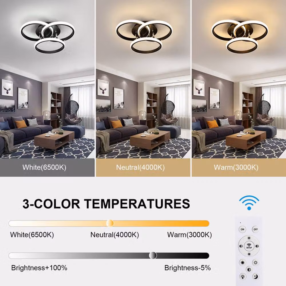 COMELY 42W Modern Round LED Dimmable Ceiling Light with Remote Control, Black – 3
