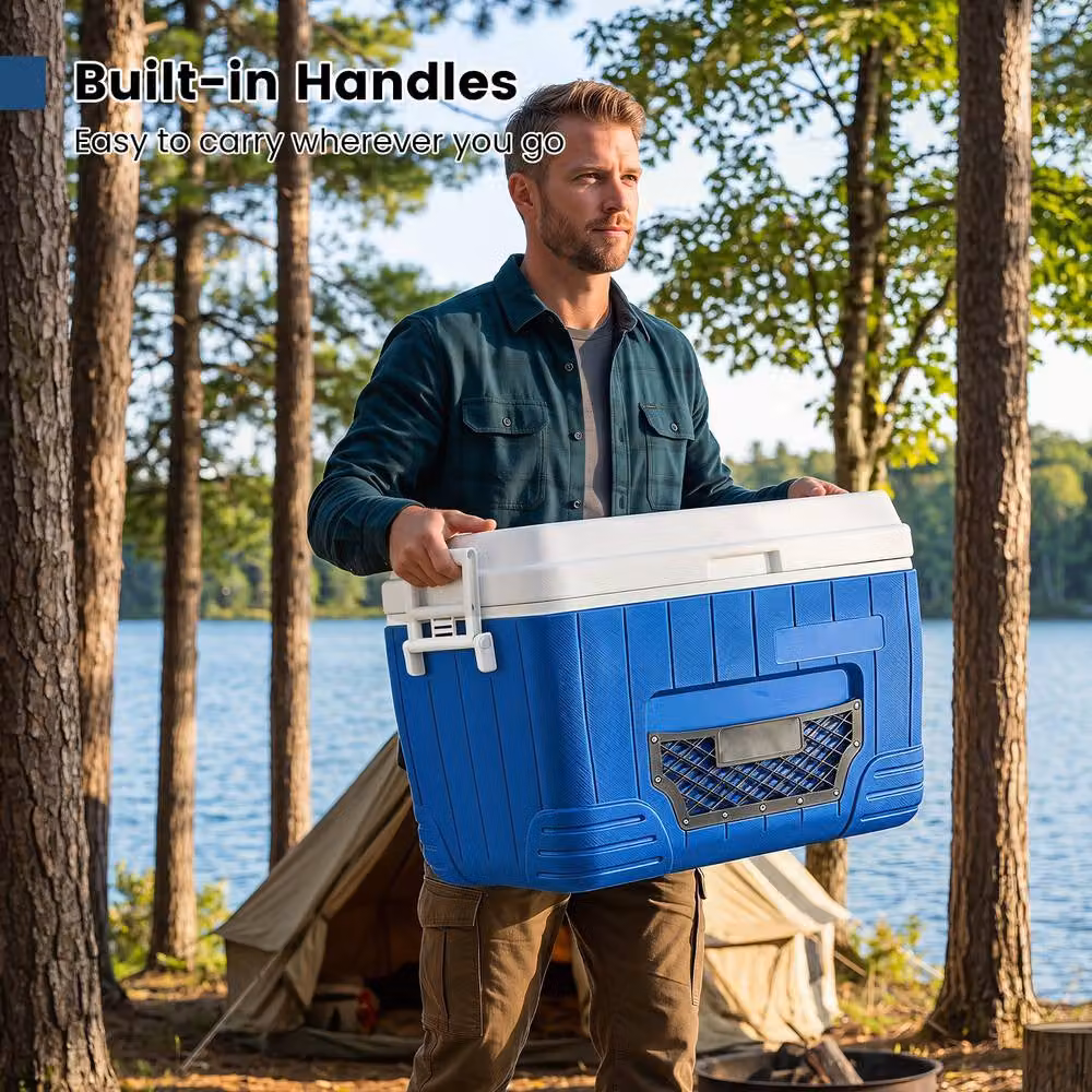 Costway 45L Insulated Portable Hard Shell Ice Chest with Mesh Pocket, Blue – 4