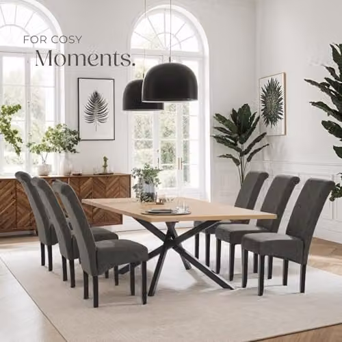 tectake Set of 4 Dining Chairs with Synthetic Leather Covers and Wood Legs in Grey – 8