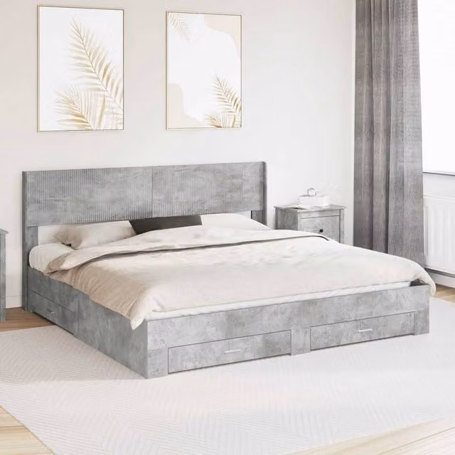 Berkfield Home Modern Bed Frame with Storage Drawers and Headboard in Grey