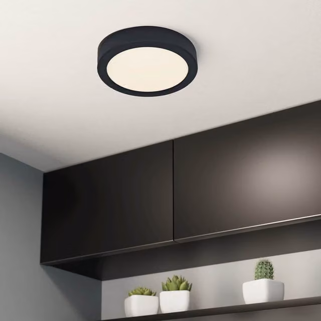 Eglo Fueva 6 IP44 LED CCT Plastic Round Ceiling Light, Black, Diameter: 16.6 cm