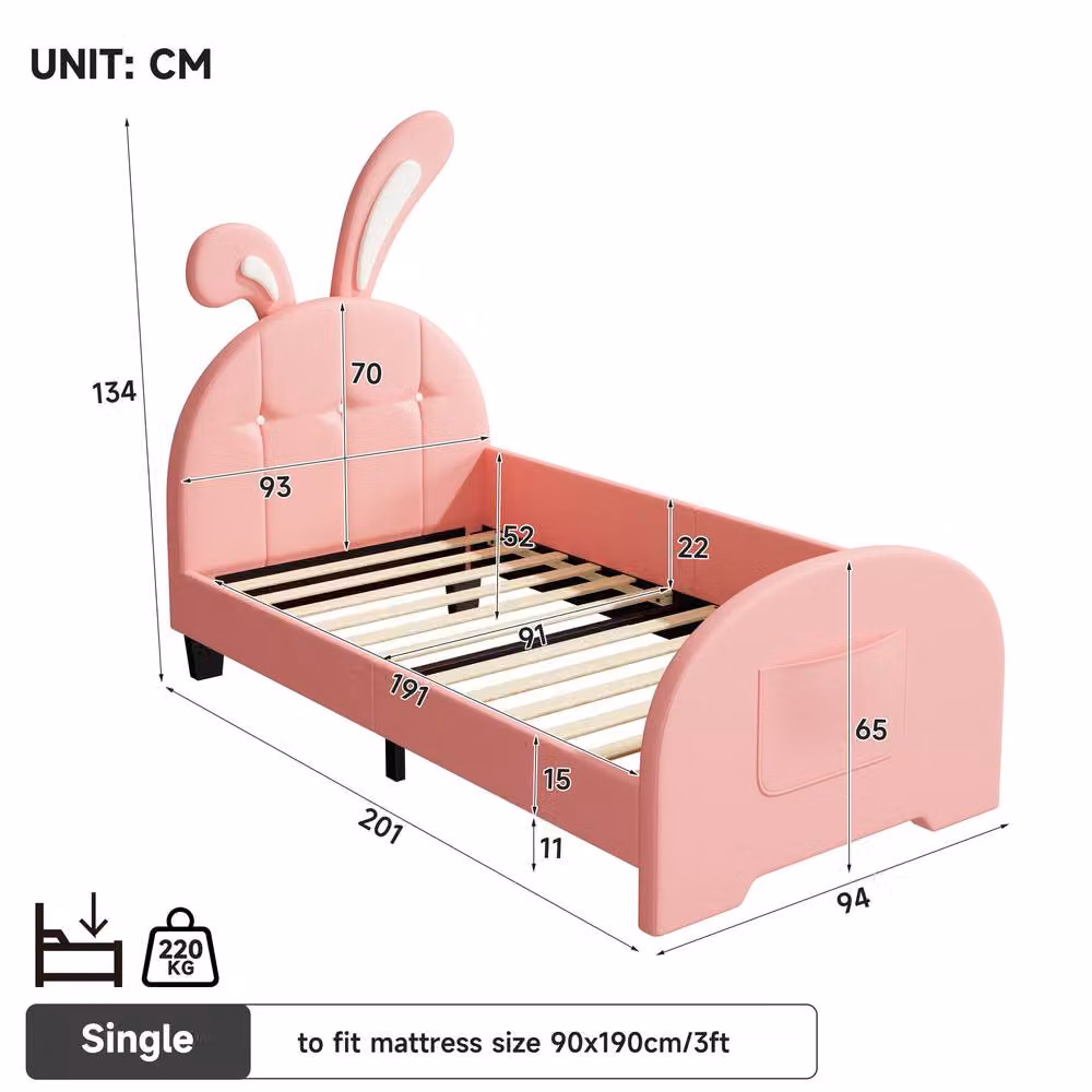 STILVORA 3ft Single Junior Bed Frame in Pink with Side Compartments – 2