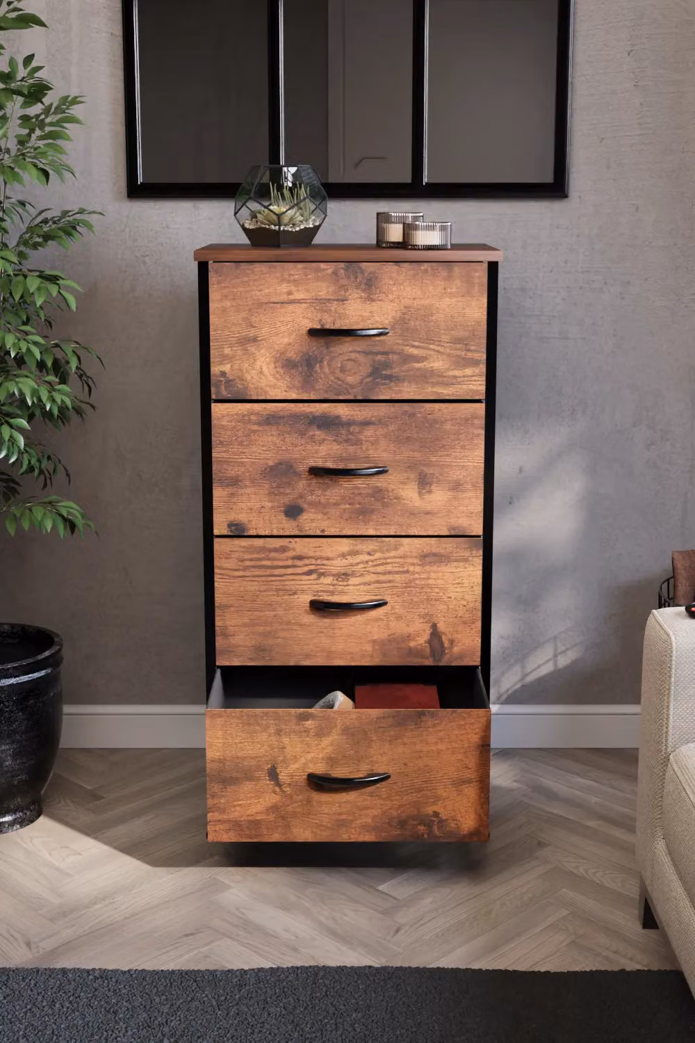 Vida Designs Chorley 4 Drawer Fabric Chest of Drawers in Brown – 4