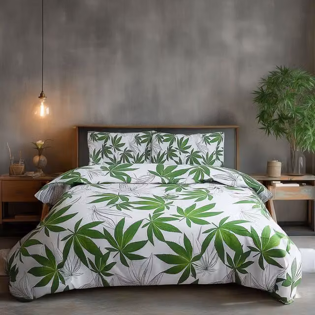 Home Sweet Home UK Single Cannabis Design Polycotton Duvet Cover and Pillowcase Set in Black or White, W/D/H: 135 x 200 cm and 74 x 48 cm – 1