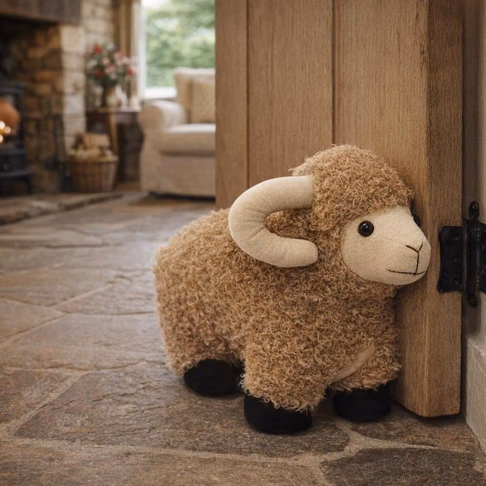 Peggy Wilkins Richard the Woolly Sheep Decorative Novelty Doorstop in Beige and Brown – 2