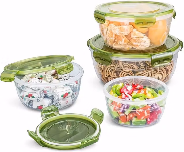 Dyzi 4 Pack Airtight Food Storage Boxes, BPA-Free Leakproof and Freezer Safe Containers in Green and Transparent