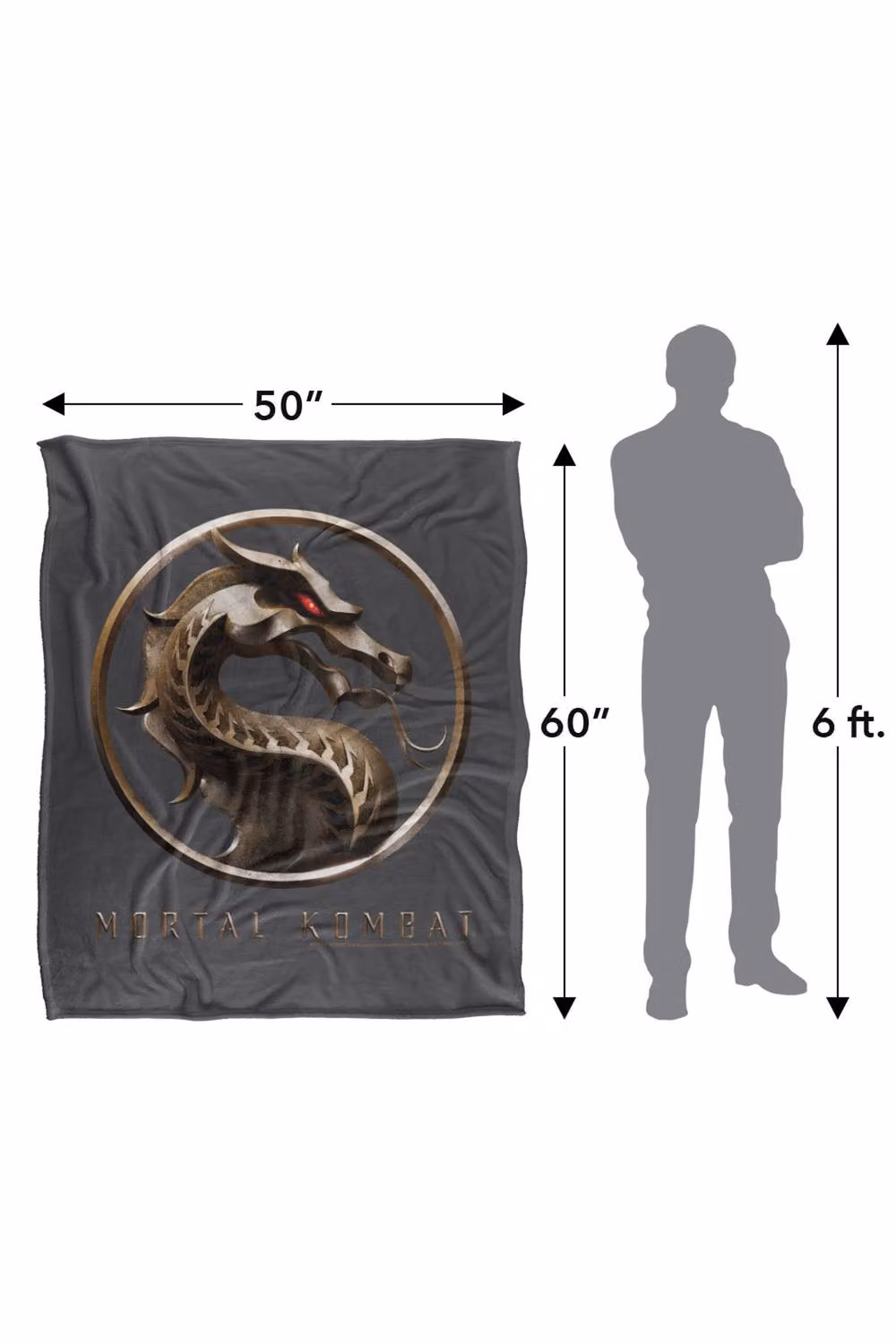 Warner Bros. Mortal Kombat Movie Logo Super Soft Fluffy Polyester Throw Blanket in Grey and Multicolour, Large – 3