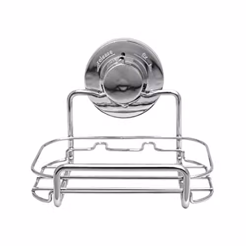 BlissHome Lock 'n Roll Suction Cup Soap Dish in Silver, Rust-Resistant Chrome and ABS Wall Mounted Bathroom Organiser – 1