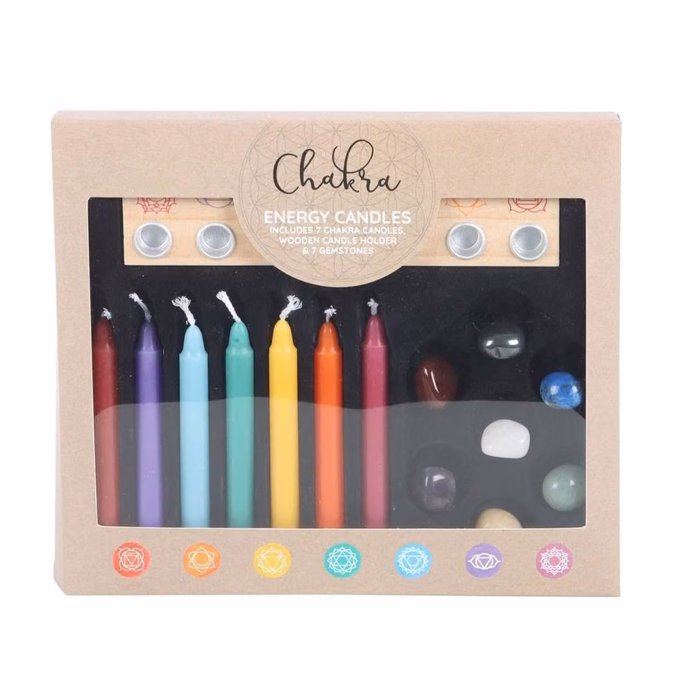 Uniqueful Chakra Energy Taper Candle and Crystal Gift Set in Multicolour – 2