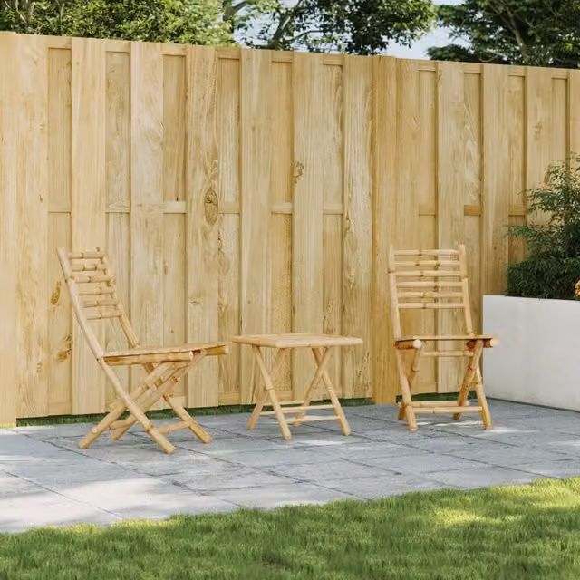 Berkfield Home Set of 2 Folding Bamboo Garden Chairs in Brown, W/D/H: 43 x 54 x 88 cm