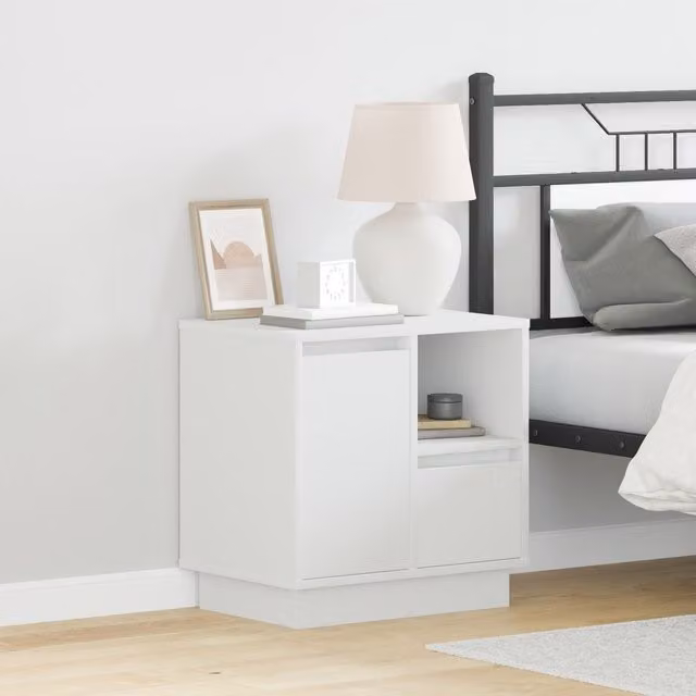 Berkfield Home Set of 2 White Bedside Cabinets with Integrated LED Lighting, W/D/H: 50 x 34.5 x 50 cm