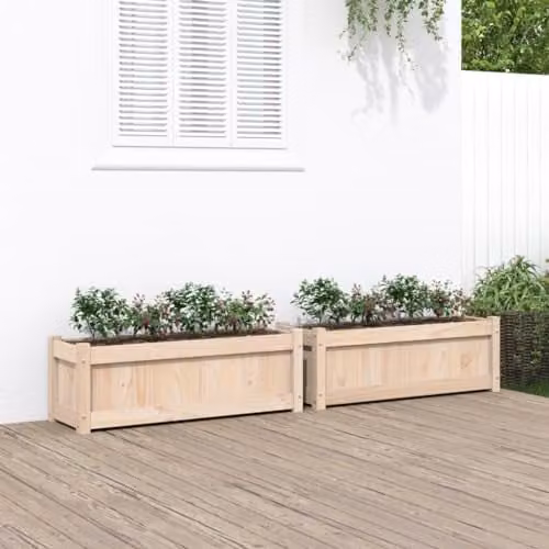 vidaXL Set of 2 Rustic Pine Wood Garden Planters in Brown and Beige, W/D/H: 90 x 31 x 31 cm – 2
