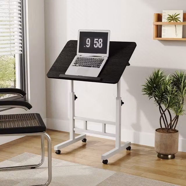 Livingandhome Height Adjustable Bed Table with Castors, Black