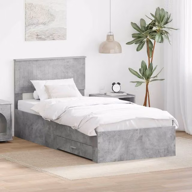 Berkfield Home Modern Bed Frame with Drawers in Concrete Grey, W/D/H: 90 x 200 cm, Engineered Wood
